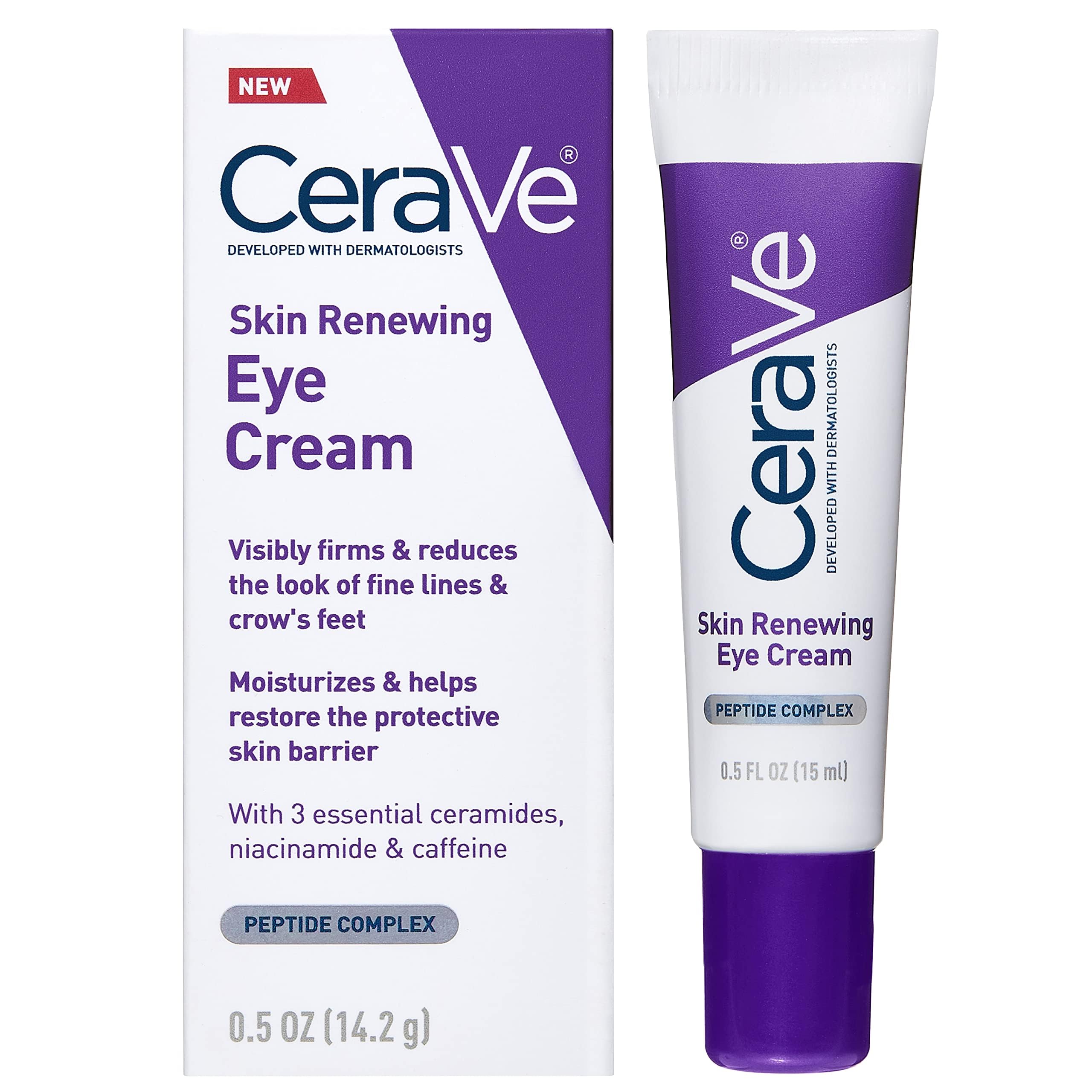 CeraVe Skin Renewing Eye Cream For Wrinkles Under Eye Cream With Peptides + Caffeine + Niacinamide For Wrinkles & Crows Feet Paraben Free & Opthalmologist Tested