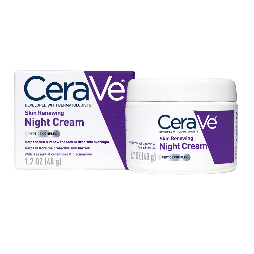 CeraVe Skin Renewing Night Cream Niacinamide Peptide Complex and Hyaluronic Acid Moisturizer for Face 1.7 Ounce Packaging may Vary